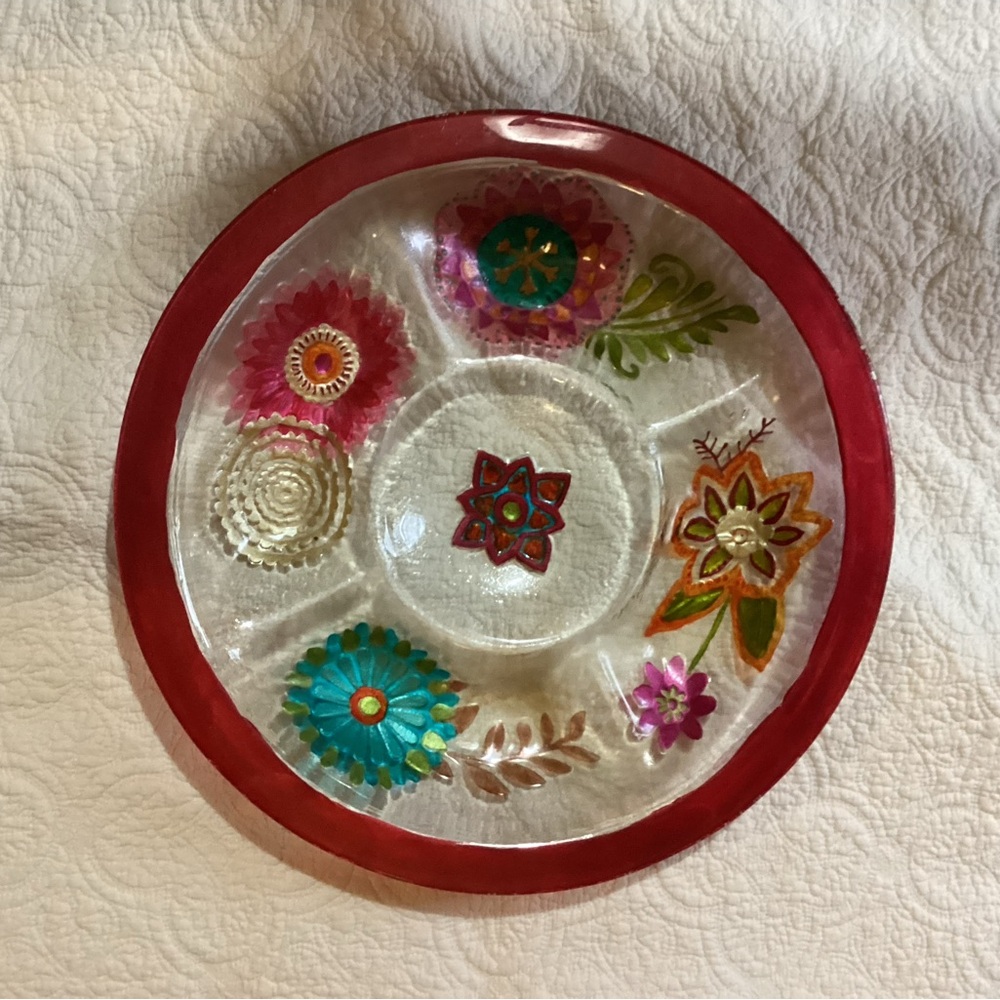 Natures garden party serving tray Jennifer Brinley glass